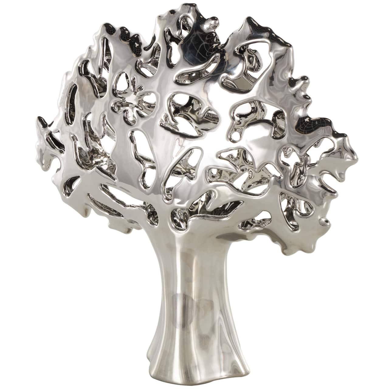 15.5" Glossy Metallic Abstract Ceramic Tree Sculpture
